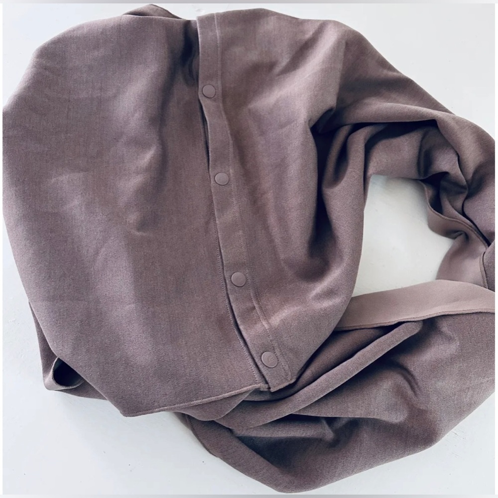 The North Face unisex logo SUPINE SCARF with snaps, TWILIGHT MAUVE HEATHER NWT - Picture 2 of 7